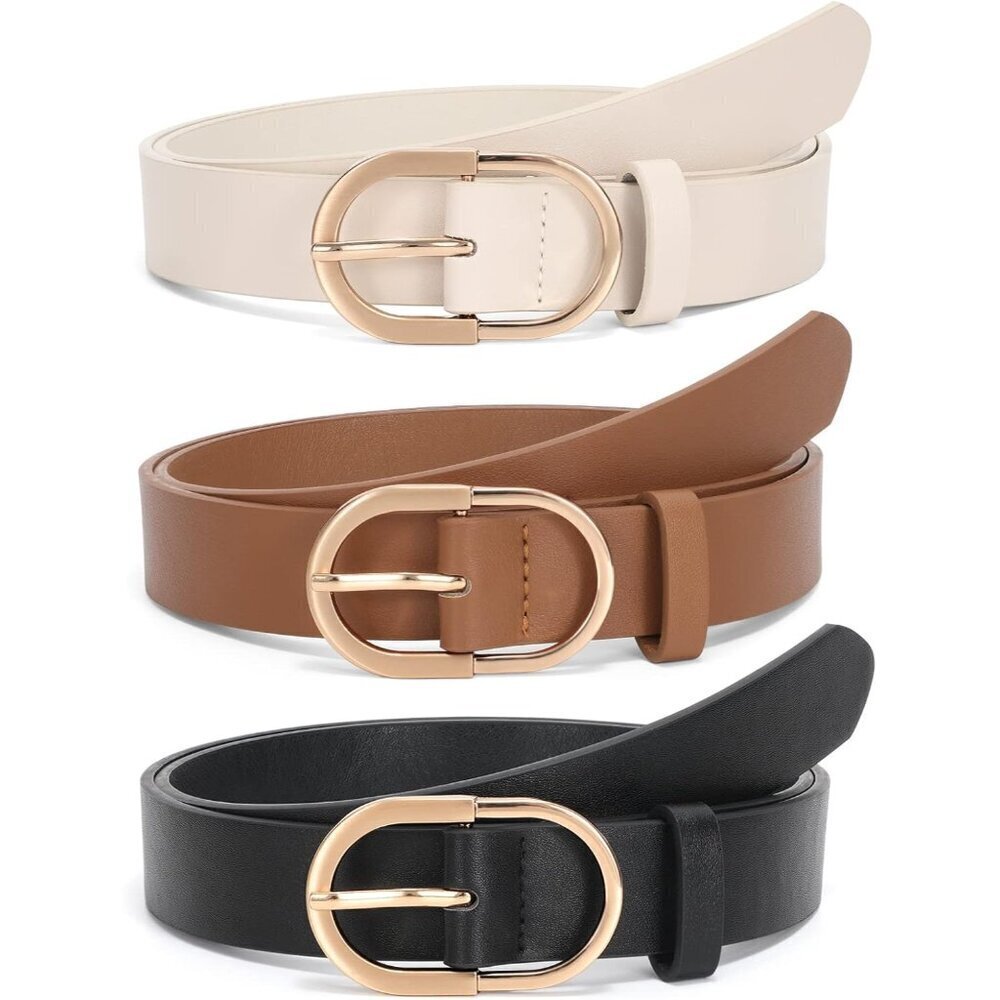 Women’s Leather Belt with Gold Buckle for Jeans Pants Casual Formal Wear